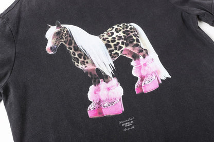 Leopard Horse Print Fake Layered Long Sleeve T-Shirt WN25784