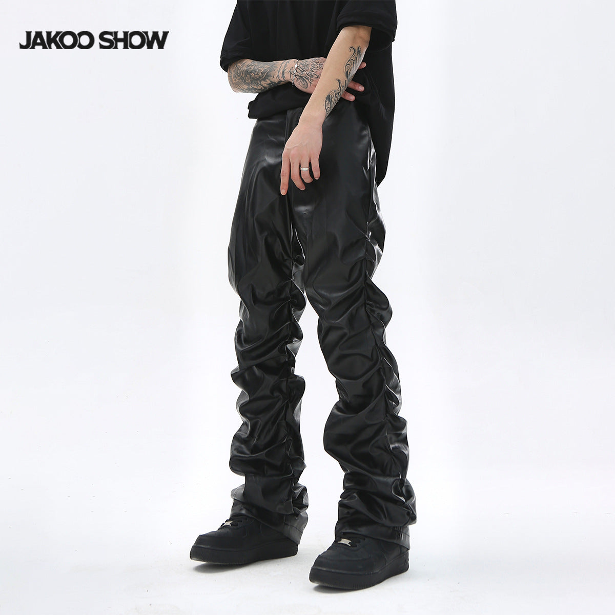PU Leather Pleats Straight Pants WN25754