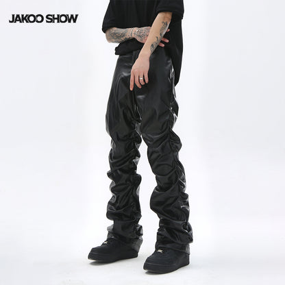 PU Leather Pleats Straight Pants WN25754