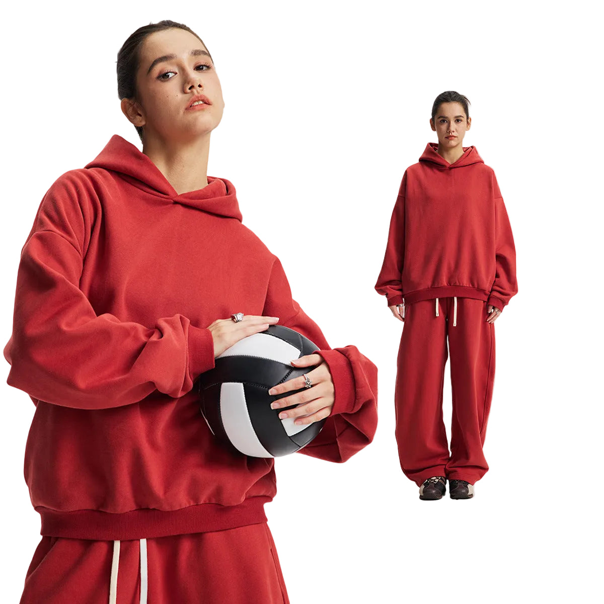 Fleece Lining Oversize Hoodie & Wide Leg Sweatpants Setup WN23113
