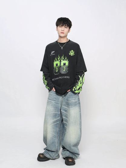 Graphic Print Fake Layered Long Sleeve T-Shirt WN21047