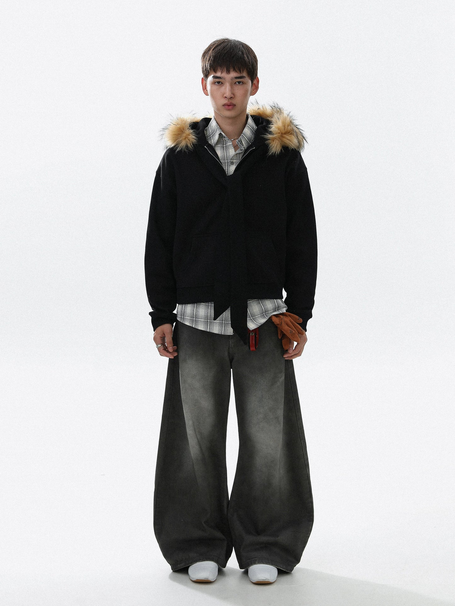 Fake Fur-Collar Strap Zipper Hoodie WN22109