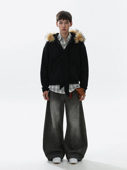 Fake Fur-Collar Strap Zipper Hoodie WN22109