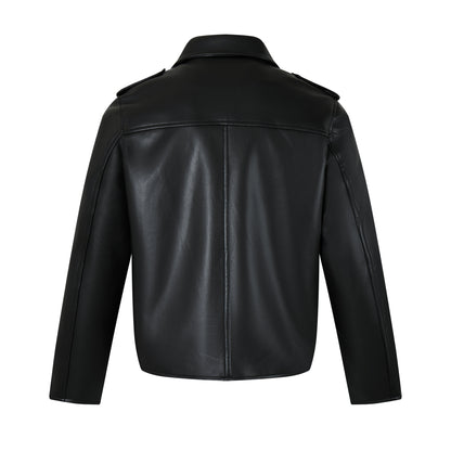 Zip-Up Belted Metal Buckle PU Leather Jacket WN23082