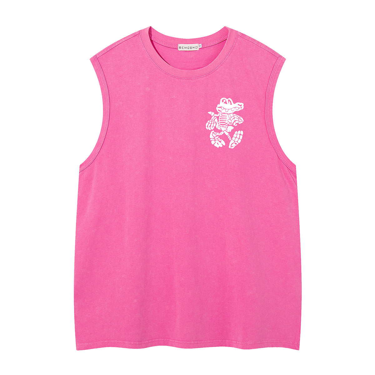 Washed Skeleton Crocodile Letter Print Sleeveless T-Shirt WN26882