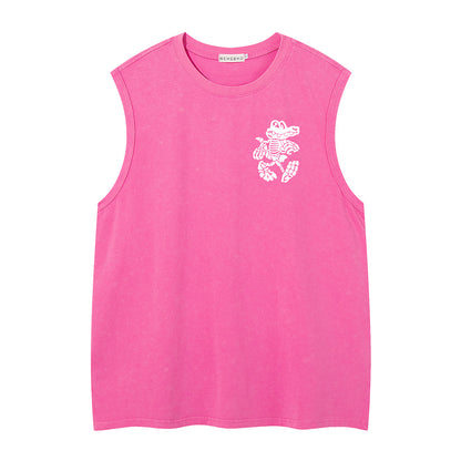 Washed Skeleton Crocodile Letter Print Sleeveless T-Shirt WN26882