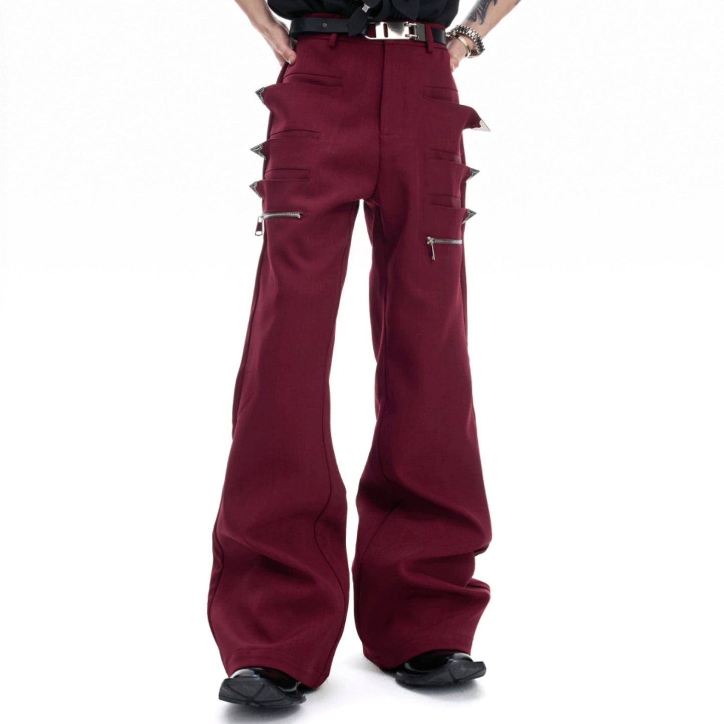 Asymmetrical Metal Zipper Flare Pants WN20682