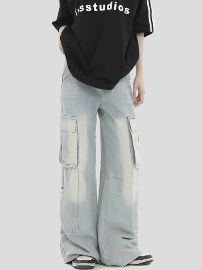 Wide-Leg Straight Cargo Denim Jeans WN7227