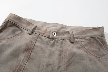Washed Paint Studs Detail Wide Leg Pants WN25436
