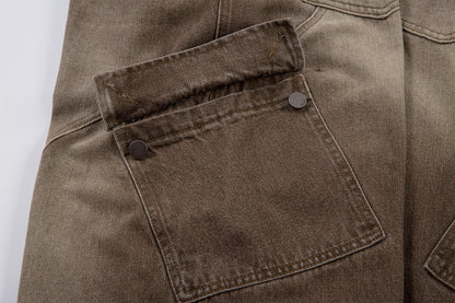 Washed Cargo Wide Leg Denim Jeans WN25392
