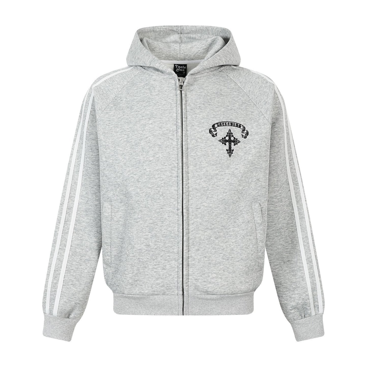 Stripe Cross Print Zipper Hoodie WN25496