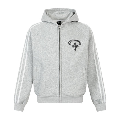 Stripe Cross Print Zipper Hoodie WN25496