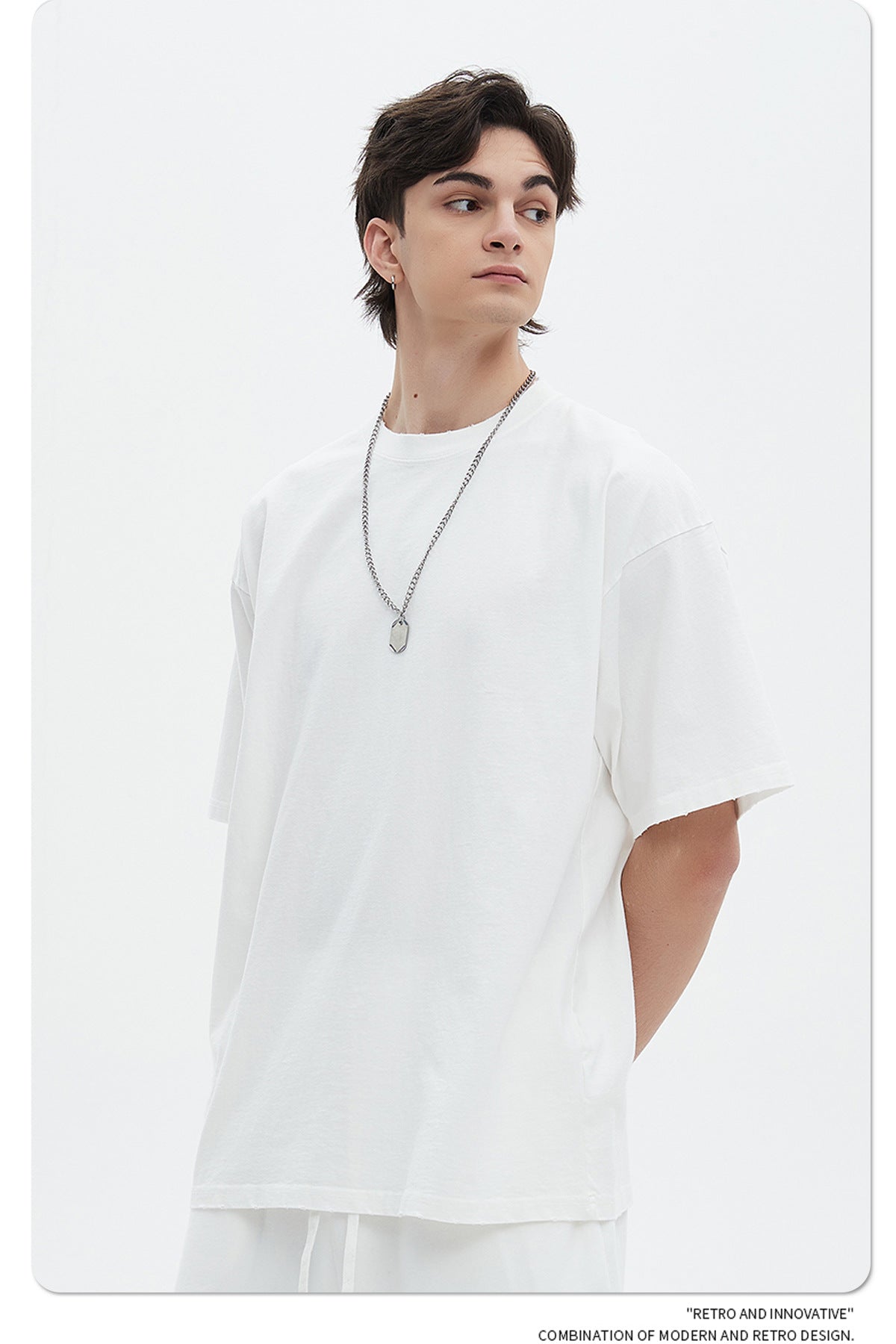 Washed Dyed Oversize Damage Short-sleeve T-shirt & Short Sweatpants Setup WN6630