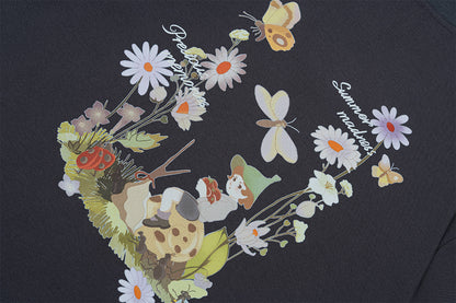 Flower Butterfly Print Short Sleeve Polo Shirt WN25547