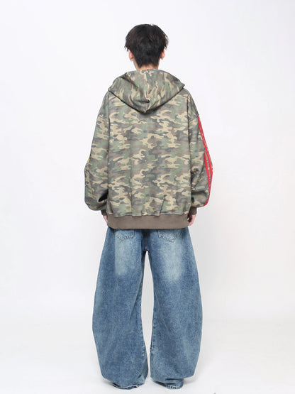 Camouflage Embroidery Zipper Hoodie WN21031