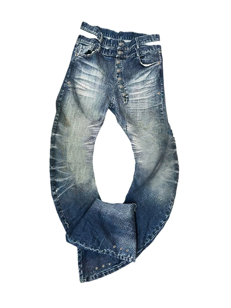 Washed Whisker Straight Denim Jeans WN20883