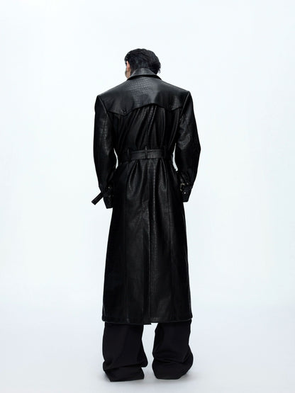 Deconstruction Crocodile-Pattern Metal Buckle Long Coat WN21230
