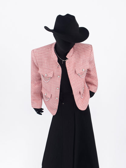 Pearl Beads Chain Pocket Tweed Jacket WN23663