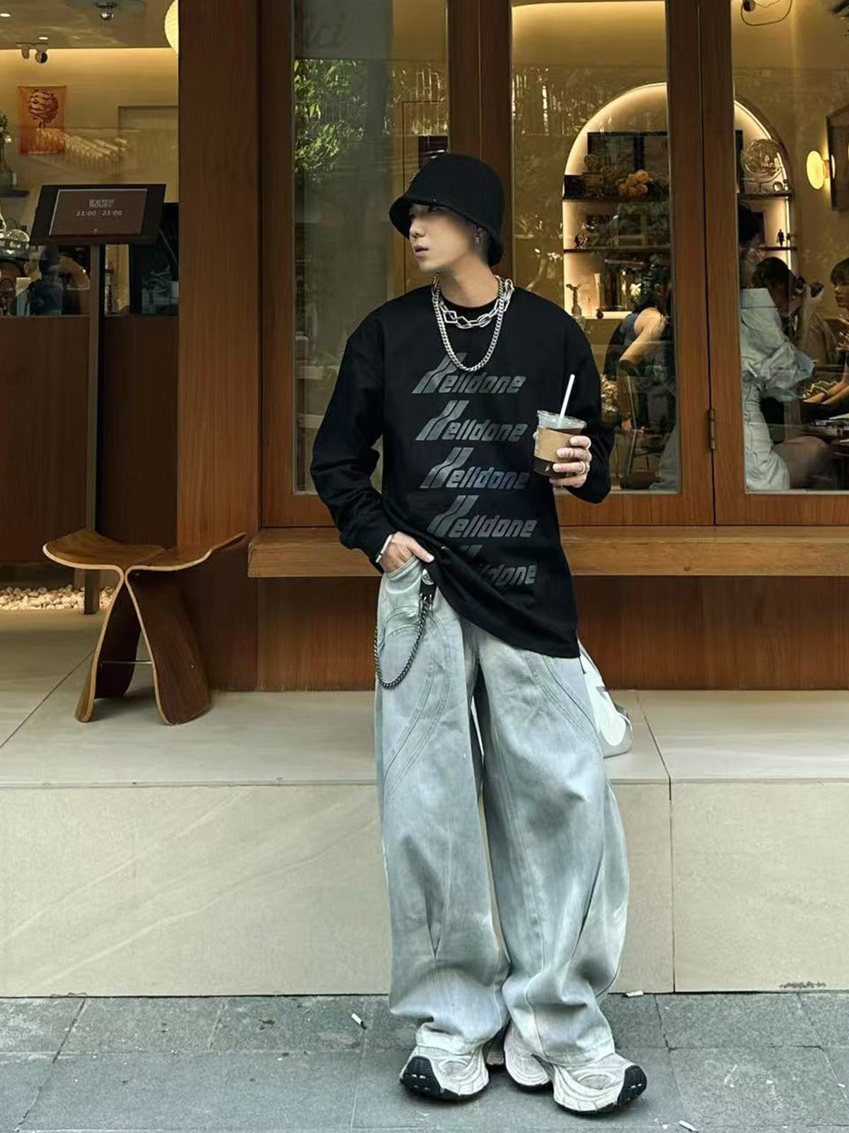 Washed Deconstructed Wide Leg Pants WN23036