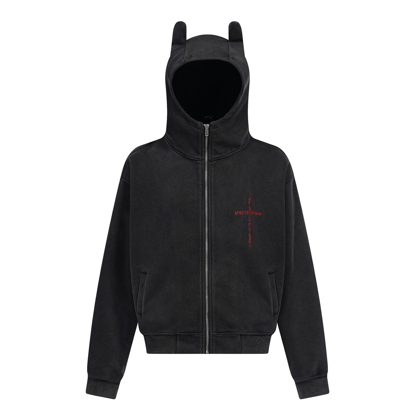 Cross Embroidery Washed Zipper Hoodie WN10994