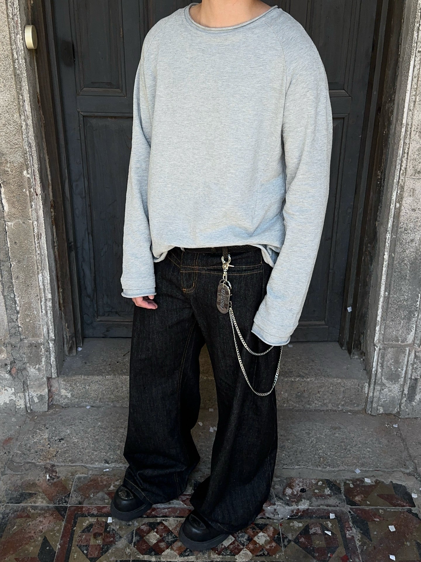 Raw Edge Oversize Long Sleeve T-Shirt WN24395