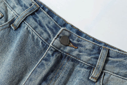 Washed Whisker Damage Wide Leg Denim Jeans WN26121