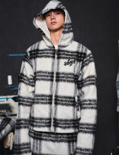 Mohair Jacquard Hooded Knit Jacket & Knit Pants Setup WN20981