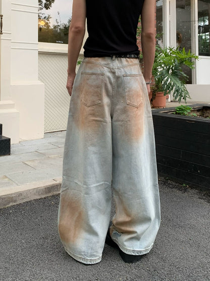Mud Dye Damage Wash Wide Leg Denim Jeans WN19921