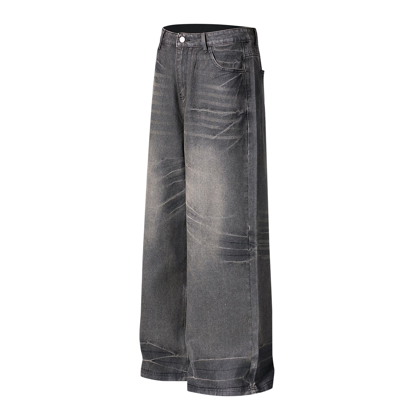 Washed Waxed Whisker Wide Leg Denim Jeans WN26868