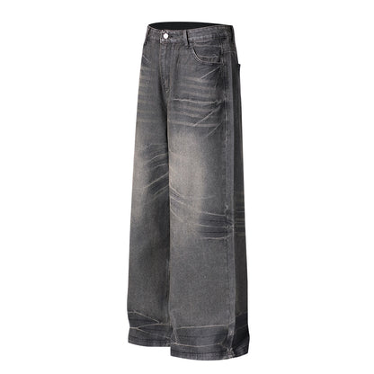 Washed Waxed Whisker Wide Leg Denim Jeans WN26868