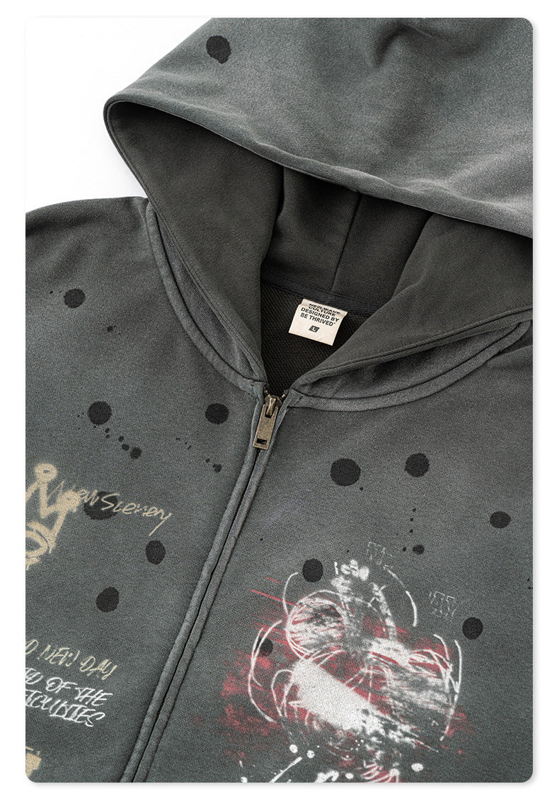 Graffiti Print Oversize Zipper Hoodie WN9936