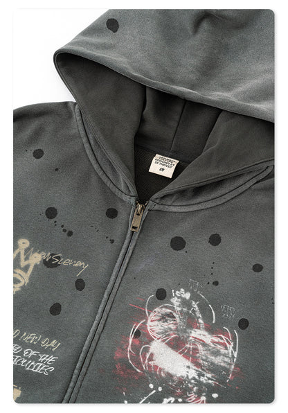 Graffiti Print Oversize Zipper Hoodie WN9936
