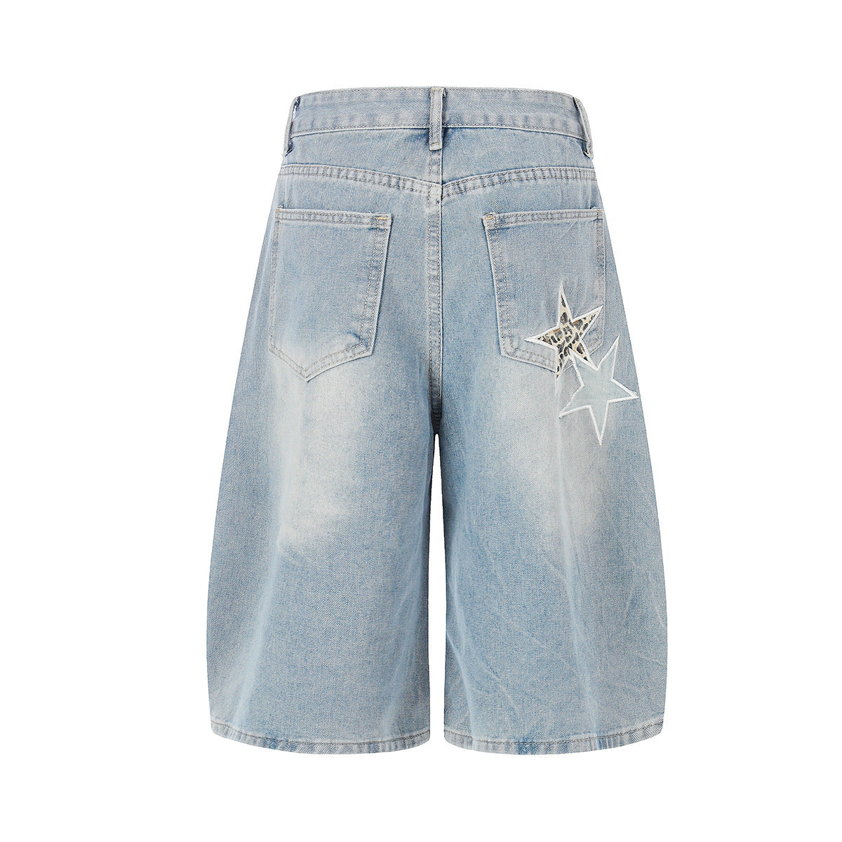 Star Patch Embroidery Curved Denim Half Pants WN25717