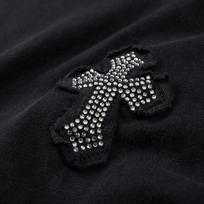 Cross Rhinestone Washed Damage Sleeveless T-Shirt WN25606