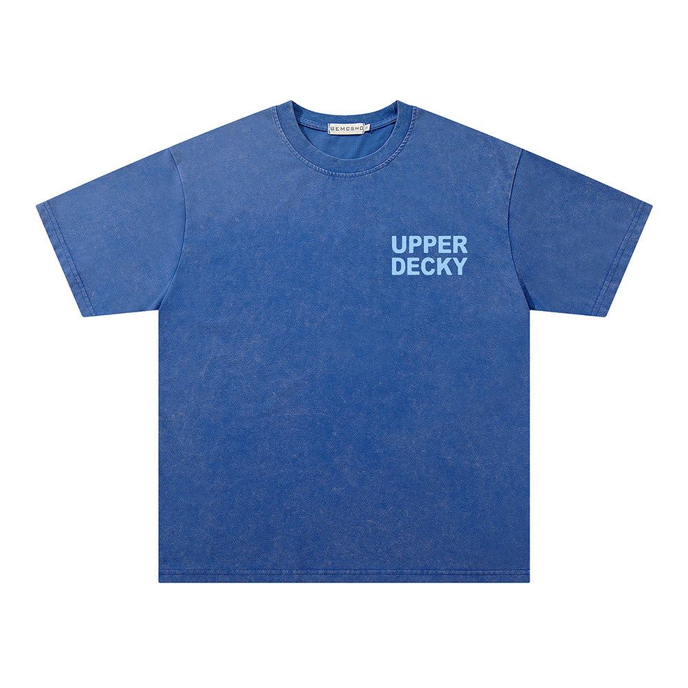 Washed Damage Letter Print Short Sleeve T-Shirt WN26934