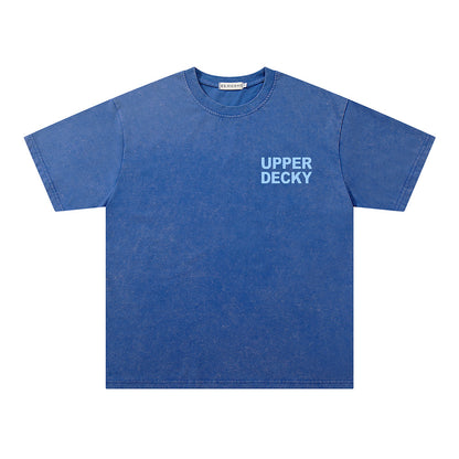 Washed Damage Letter Print Short Sleeve T-Shirt WN26934