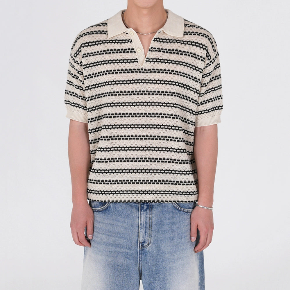 Striped Lightweight Short Sleeve  Knit Polo Shirt WN20299