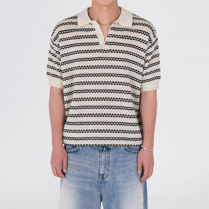 Striped Lightweight Short Sleeve  Knit Polo Shirt WN20299