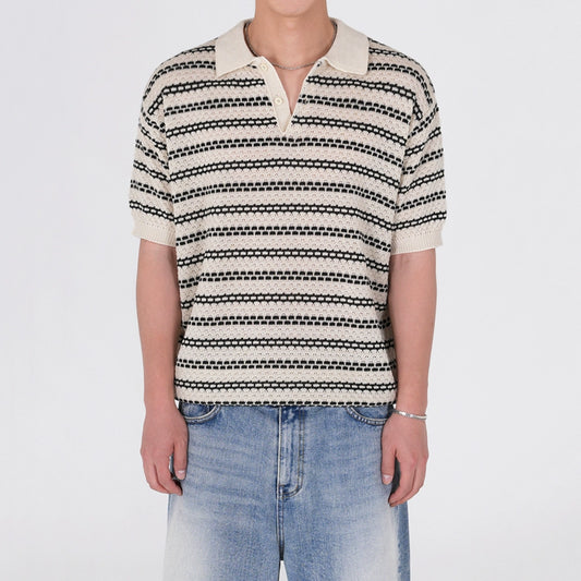 Striped Lightweight Short Sleeve  Knit Polo Shirt WN20299
