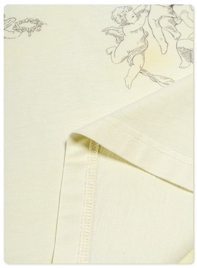 Washed Angel Print Round Neck Short Sleeve T-Shirt WN7833