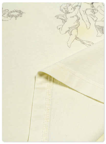 Washed Angel Print Round Neck Short Sleeve T-Shirt WN7833