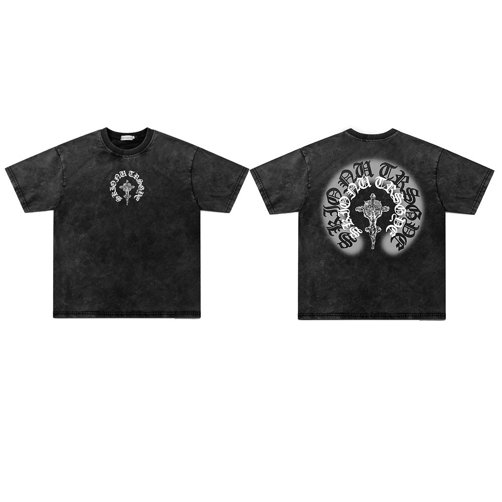 Washed Gothic Print Oversize Short Sleeve T-Shirt WN26931