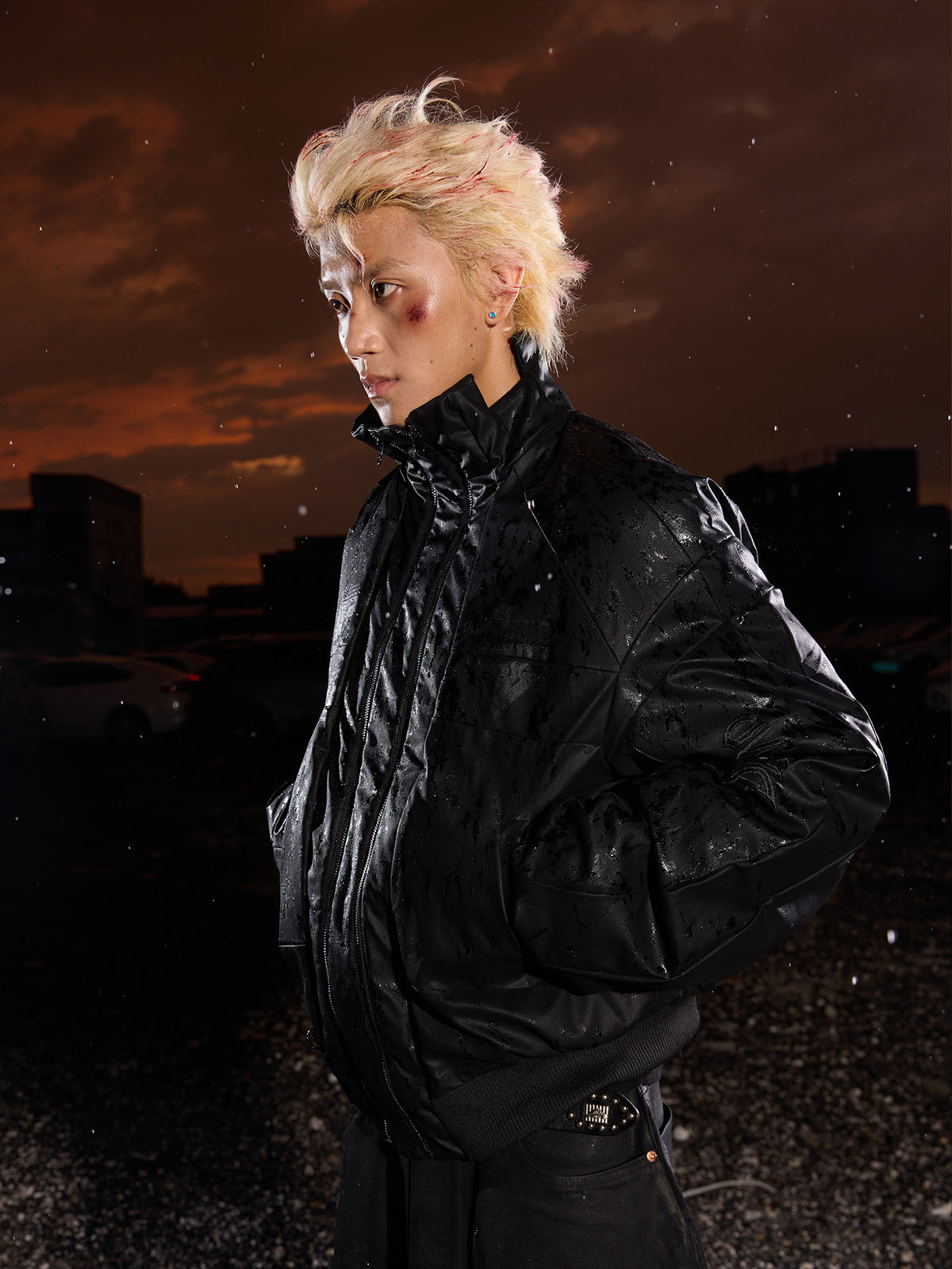 Waterproof Stand Neck PU Leather Puffer Jacket WN27130