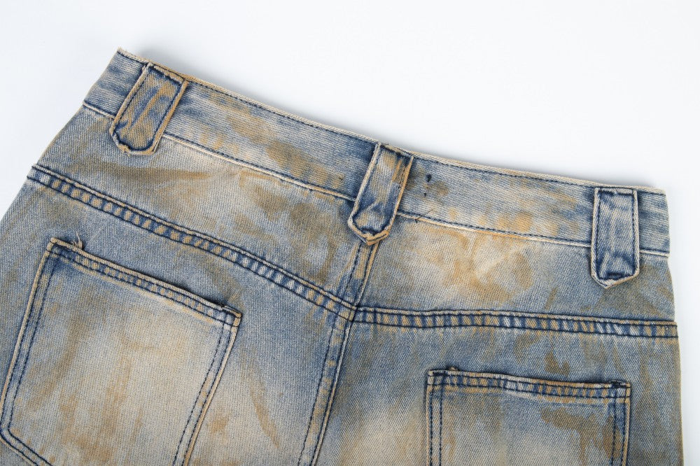 Heavy Damage Paint Wide Leg Denim Jeans WN28042
