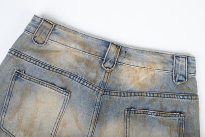Heavy Damage Paint Wide Leg Denim Jeans WN28042