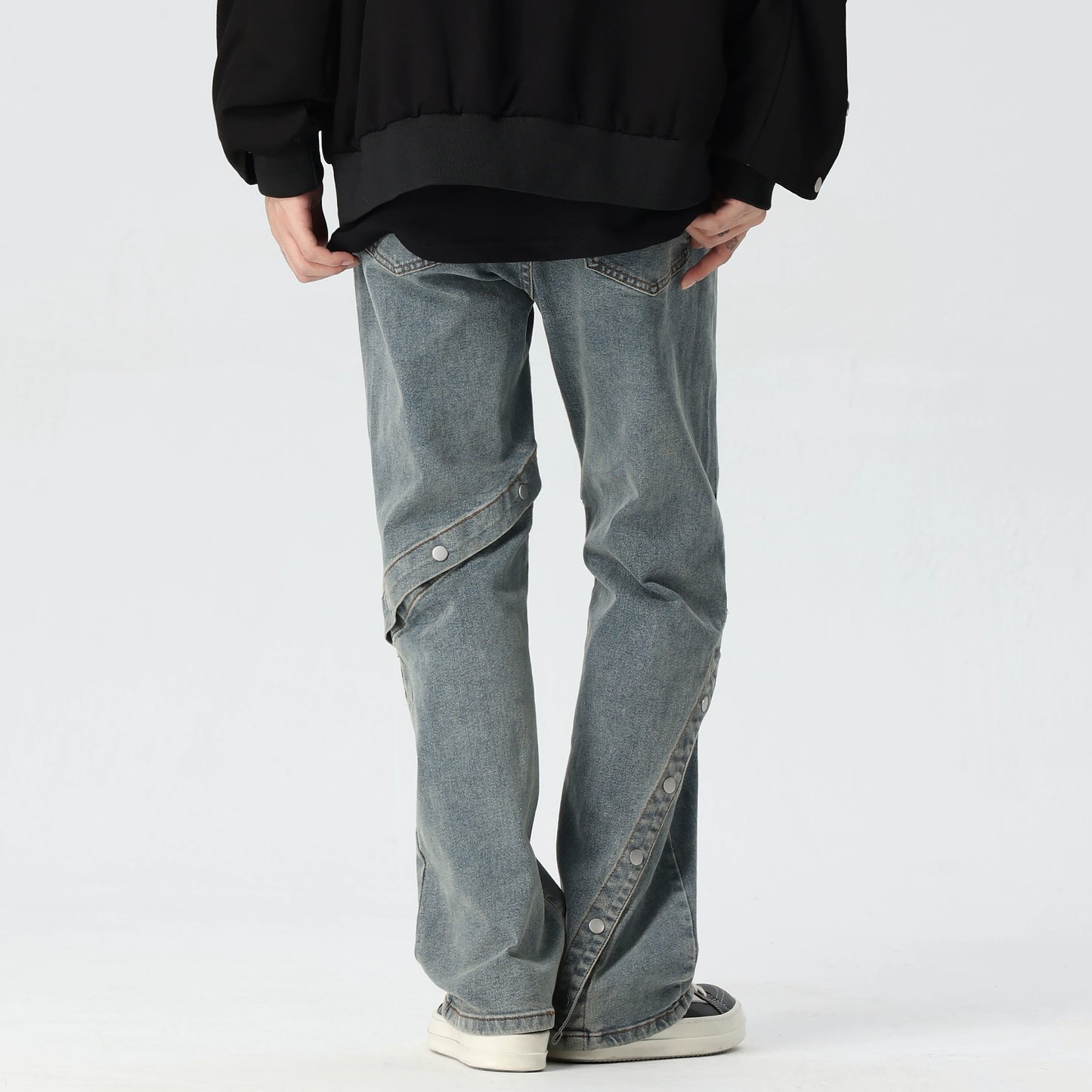 Button Design Wide Leg Denim Jeans WN17563