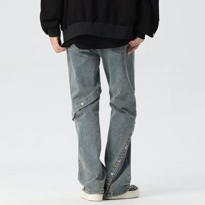 Button Design Wide Leg Denim Jeans WN17563