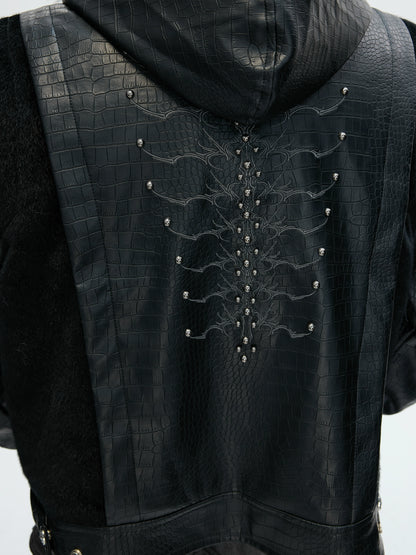 Fake Fur Collar PU Leather Hooded Heavyweight Puffer Jacket WN22618