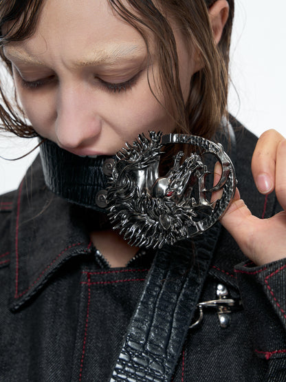 Crocodile Pattern Antique Horse Head Leather Belt WN23334