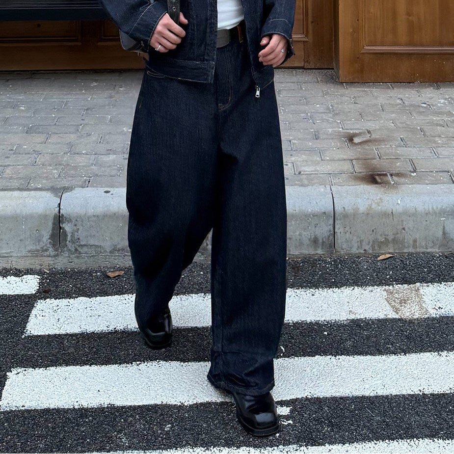 Contrast Stitch Denim Jacket & Wide Leg Denim Jeans Setup WN24924